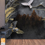 3D luxury wallpaper with black and gold palm leaves [WP-FVF-066]