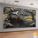 3D luxury wallpaper with black and gold palm leaves [WP-FVF-066]