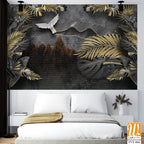 3D luxury wallpaper with black and gold palm leaves [WP-FVF-066]