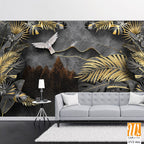 3D luxury wallpaper with black and gold palm leaves [WP-FVF-066]