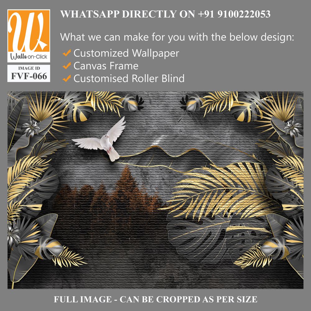 3D luxury wallpaper with black and gold palm leaves [WP-FVF-066]