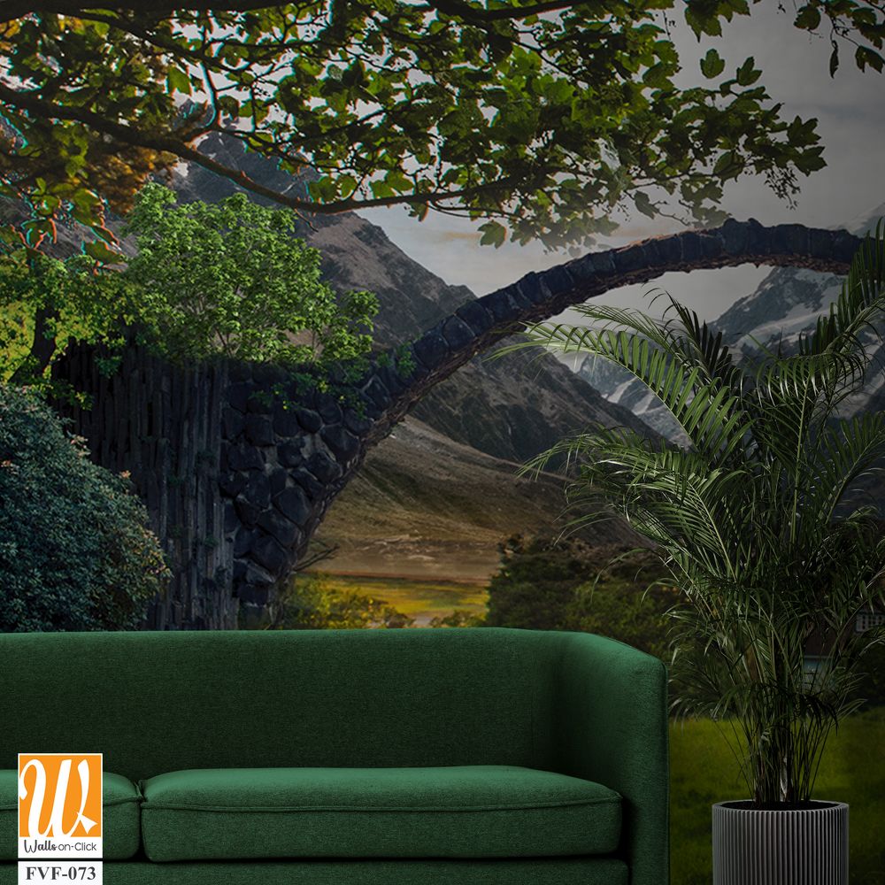 Stone arch bridge over a grassy valley [WP-FVF-073]