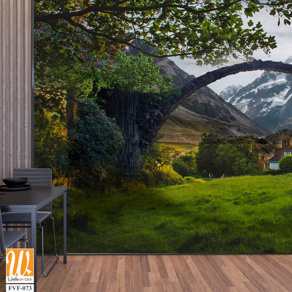 Stone arch bridge over a grassy valley [WP-FVF-073]