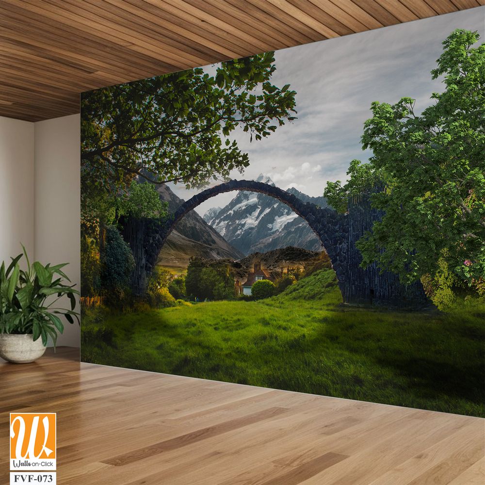 Stone arch bridge over a grassy valley [WP-FVF-073]