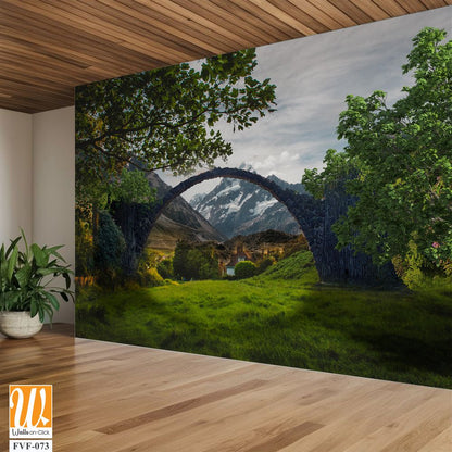 Stone arch bridge over a grassy valley [WP-FVF-073]