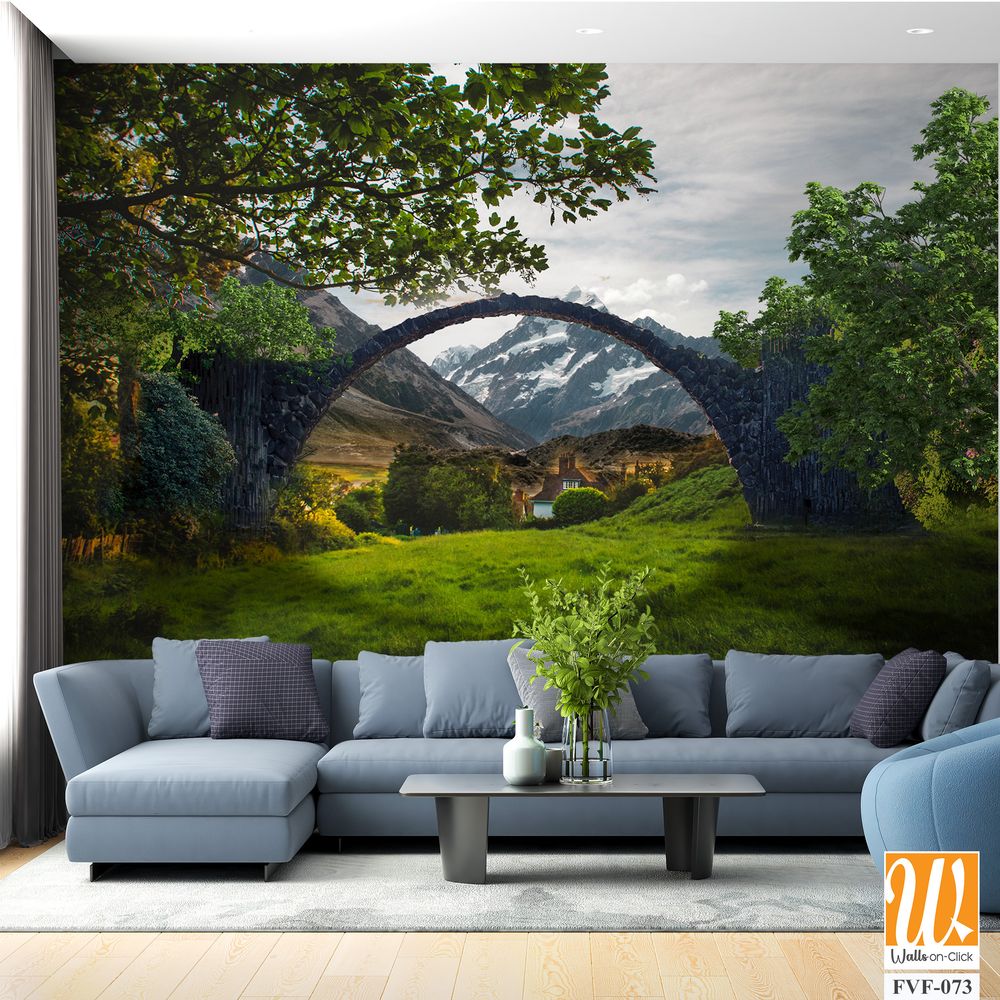 Stone arch bridge over a grassy valley [WP-FVF-073]
