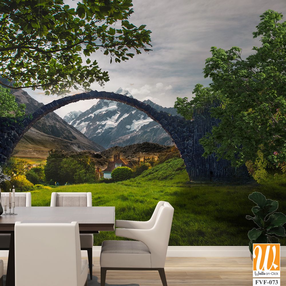 Stone arch bridge over a grassy valley [WP-FVF-073]