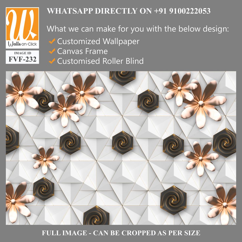 3D wallpaper with white geometric shapes and brown flowers [WP-FVF-232]
