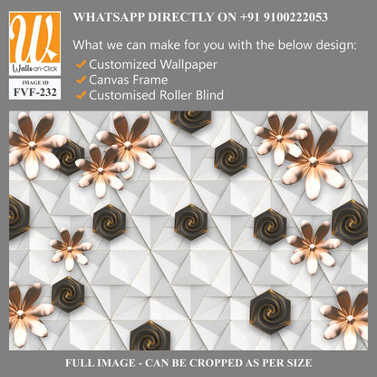3D wallpaper with white geometric shapes and brown flowers [WP-FVF-232]
