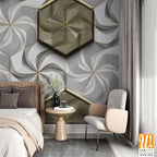 Grey and white swirls with brass hexagon tiles [WP-FVF-235]