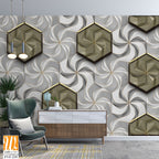 Grey and white swirls with brass hexagon tiles [WP-FVF-235]