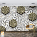 Grey and white swirls with brass hexagon tiles [WP-FVF-235]