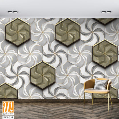 Grey and white swirls with brass hexagon tiles [WP-FVF-235]