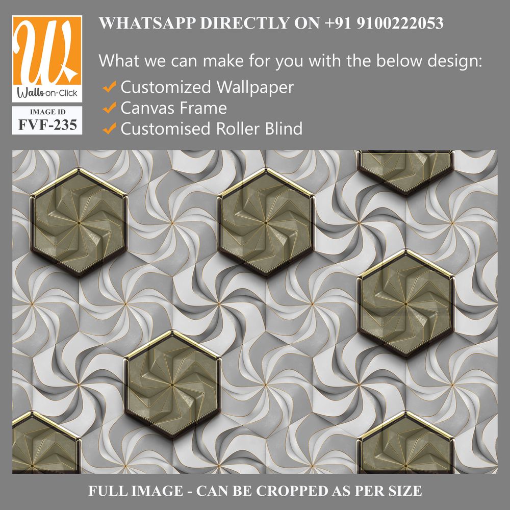 Grey and white swirls with brass hexagon tiles [WP-FVF-235]