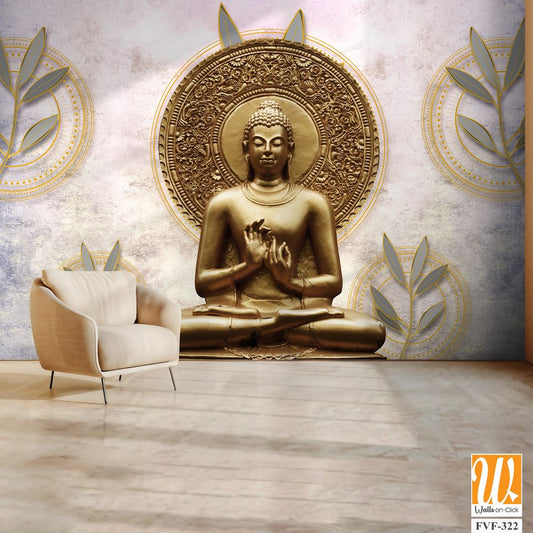 Buddha statue with a pastel background and a golden lotus [WP-FVF-322]
