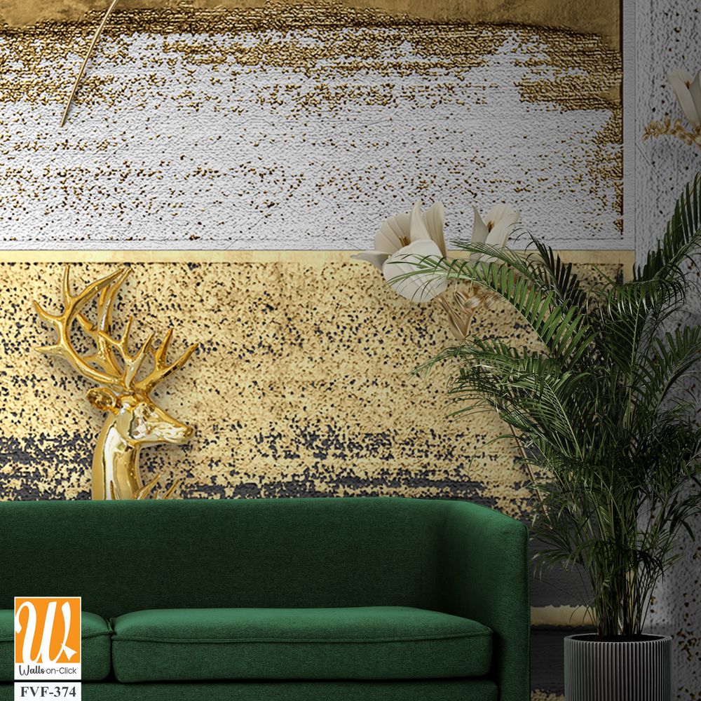 3D gold deer under the enchanted golden moon Wallpaper [WP-FVF-374]