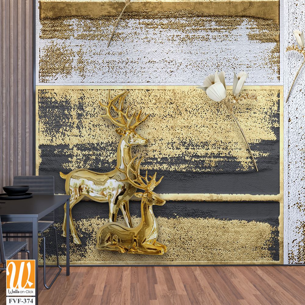 3D gold deer under the enchanted golden moon Wallpaper [WP-FVF-374]