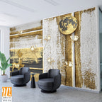 3D gold deer under the enchanted golden moon Wallpaper [WP-FVF-374]