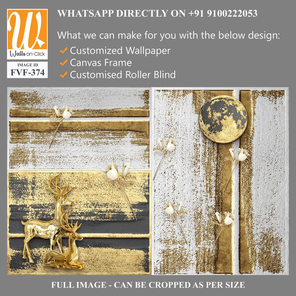 3D gold deer under the enchanted golden moon Wallpaper [WP-FVF-374]