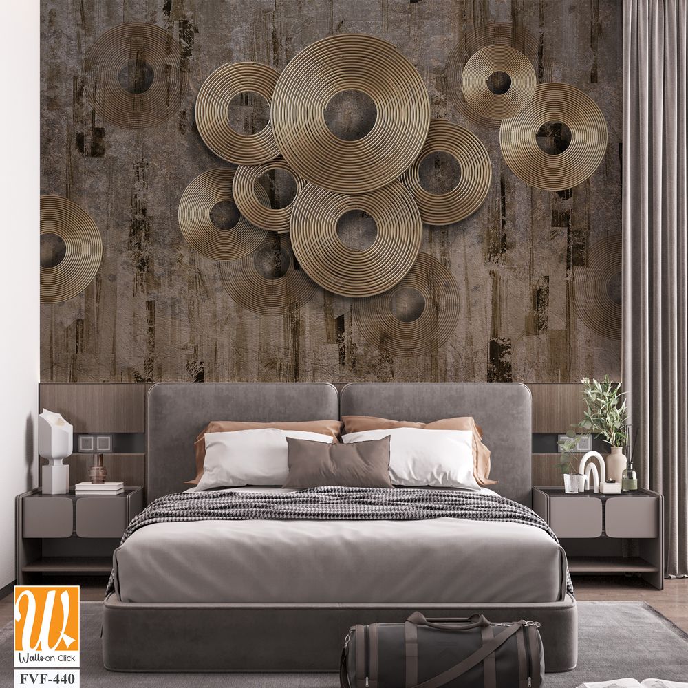 Modern mural of bronze circles on a grunge background [WP-FVF-440]