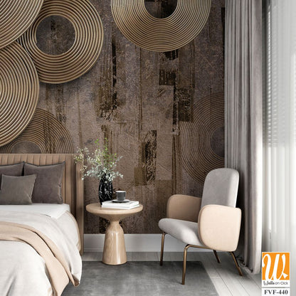 Modern mural of bronze circles on a grunge background [WP-FVF-440]