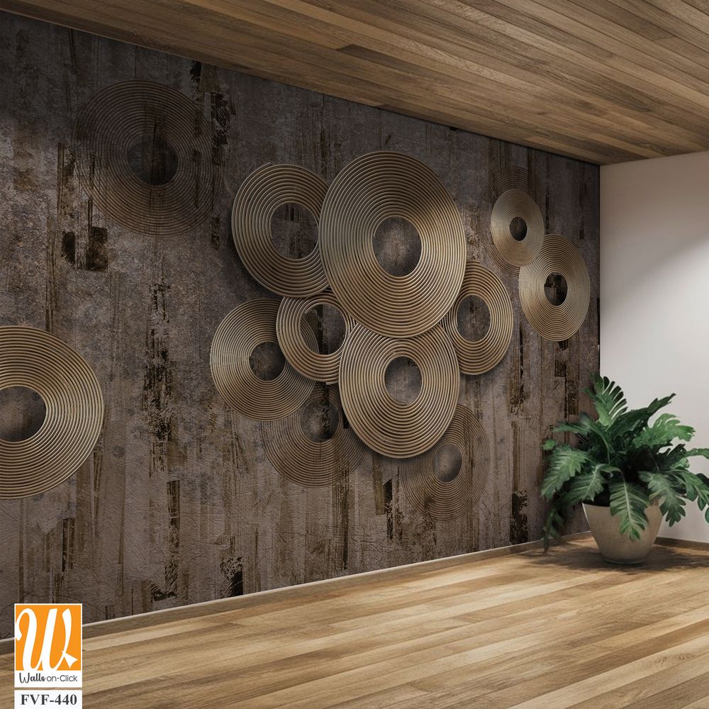 Modern mural of bronze circles on a grunge background [WP-FVF-440]