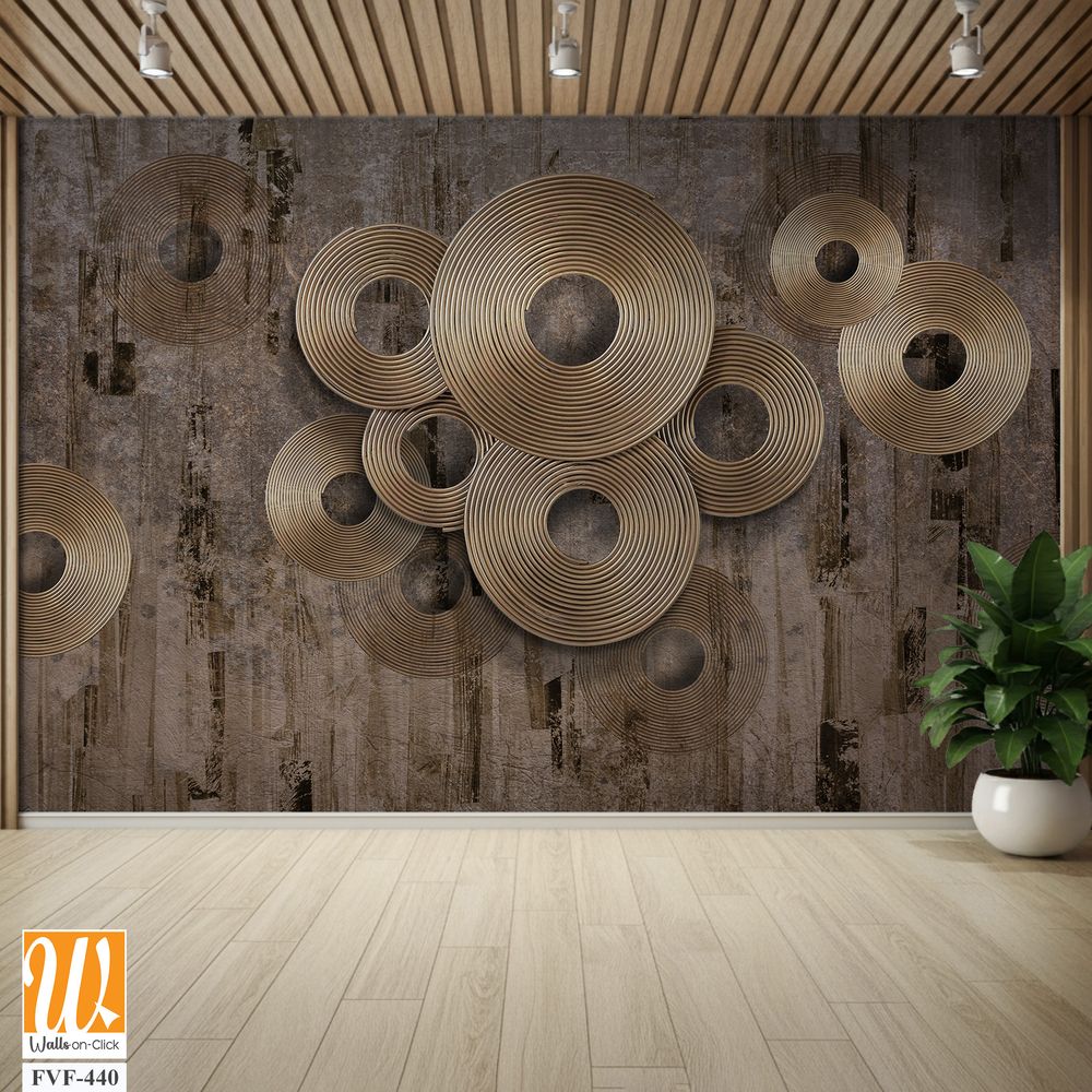 Modern mural of bronze circles on a grunge background [WP-FVF-440]