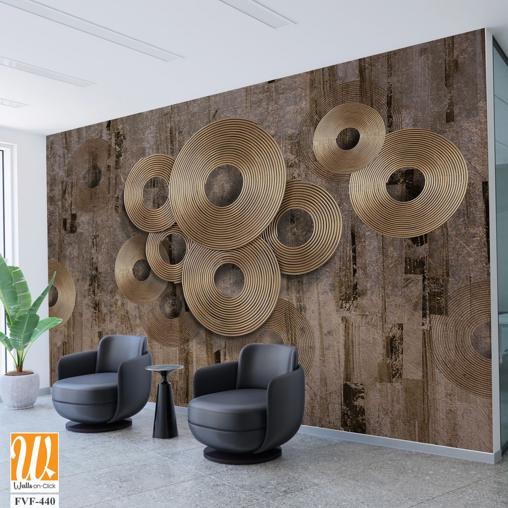 Modern mural of bronze circles on a grunge background [WP-FVF-440]