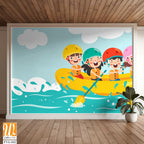 Cartoon design of happy kids rafting, [WP-FVG-042]