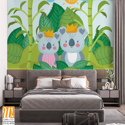 Cute cartoon koala couple wearing crowns [WP-FVG-070]