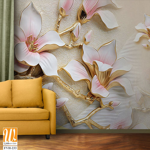 3D textured wallpaper with magnolia flowers and branches [WP-FVH-233]