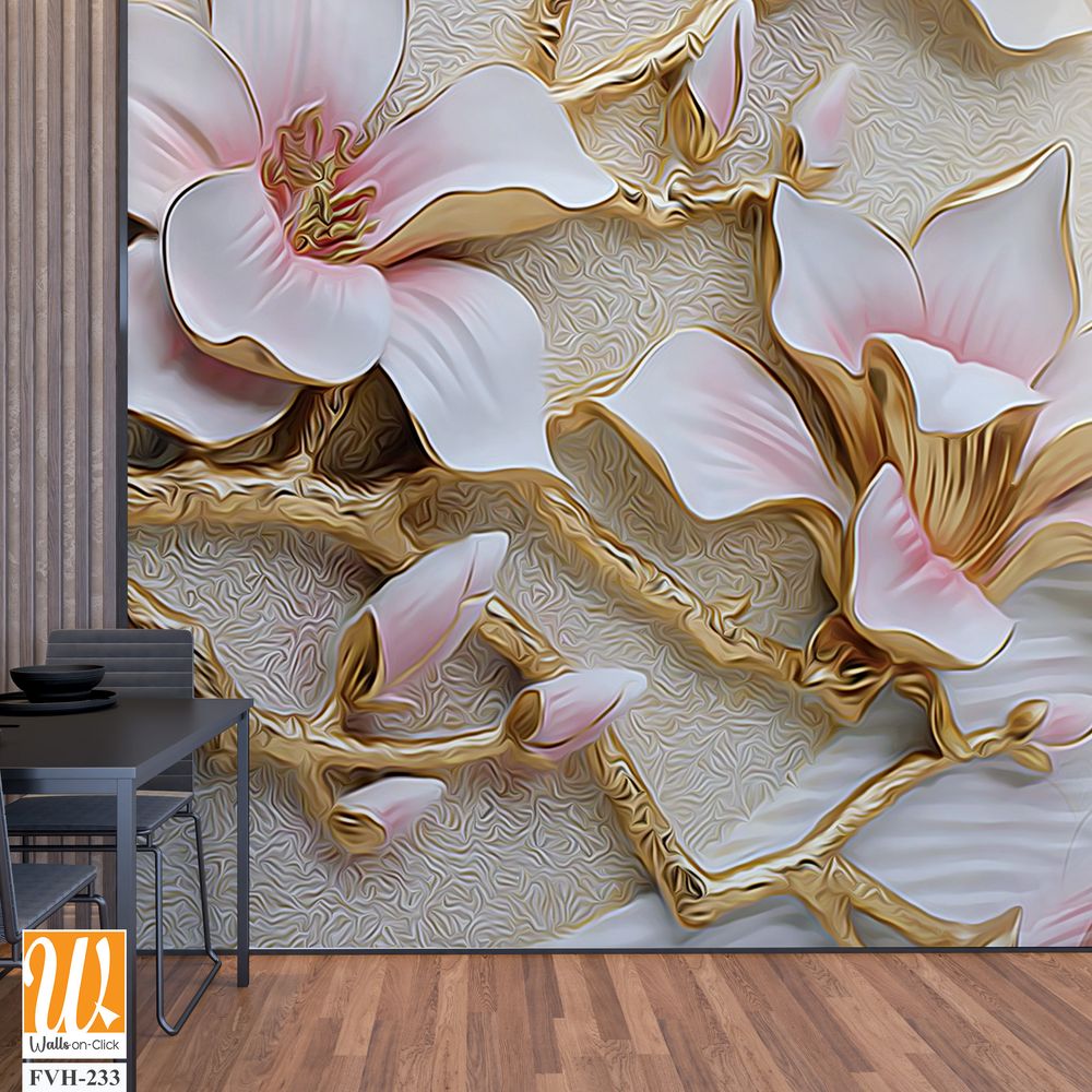 3D textured wallpaper with magnolia flowers and branches [WP-FVH-233]