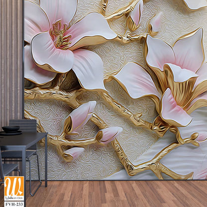 3D textured wallpaper with magnolia flowers and branches [WP-FVH-233]