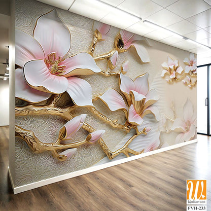 3D textured wallpaper with magnolia flowers and branches [WP-FVH-233]