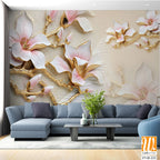 3D textured wallpaper with magnolia flowers and branches [WP-FVH-233]