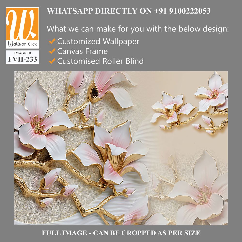 3D textured wallpaper with magnolia flowers and branches [WP-FVH-233]