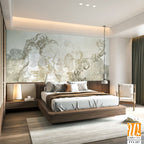 Wall mural, wallpaper, in the style of loft, classic, baroque, modern, rococo. Wall mural with graphic birds and patterns on concrete grunge background. Light, delicate photo wallpaper design. [WP-FVI-187]