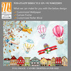 Cartoon animals in hot air balloons floating over the city [WP-FVI-196]
