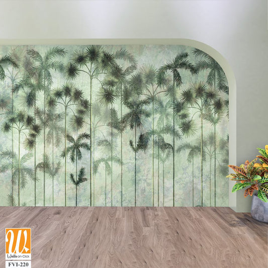 Tall tropical trees in the interior of any room, wall mural painted art [WP-FVI-220]