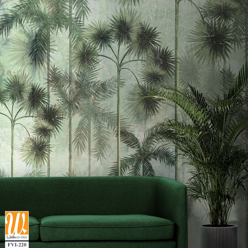 Tall tropical trees in the interior of any room, wall mural painted art [WP-FVI-220]