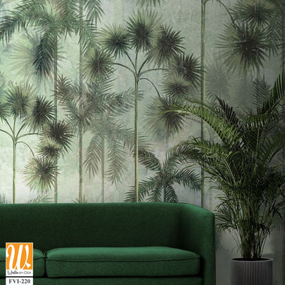Tall tropical trees in the interior of any room, wall mural painted art [WP-FVI-220]