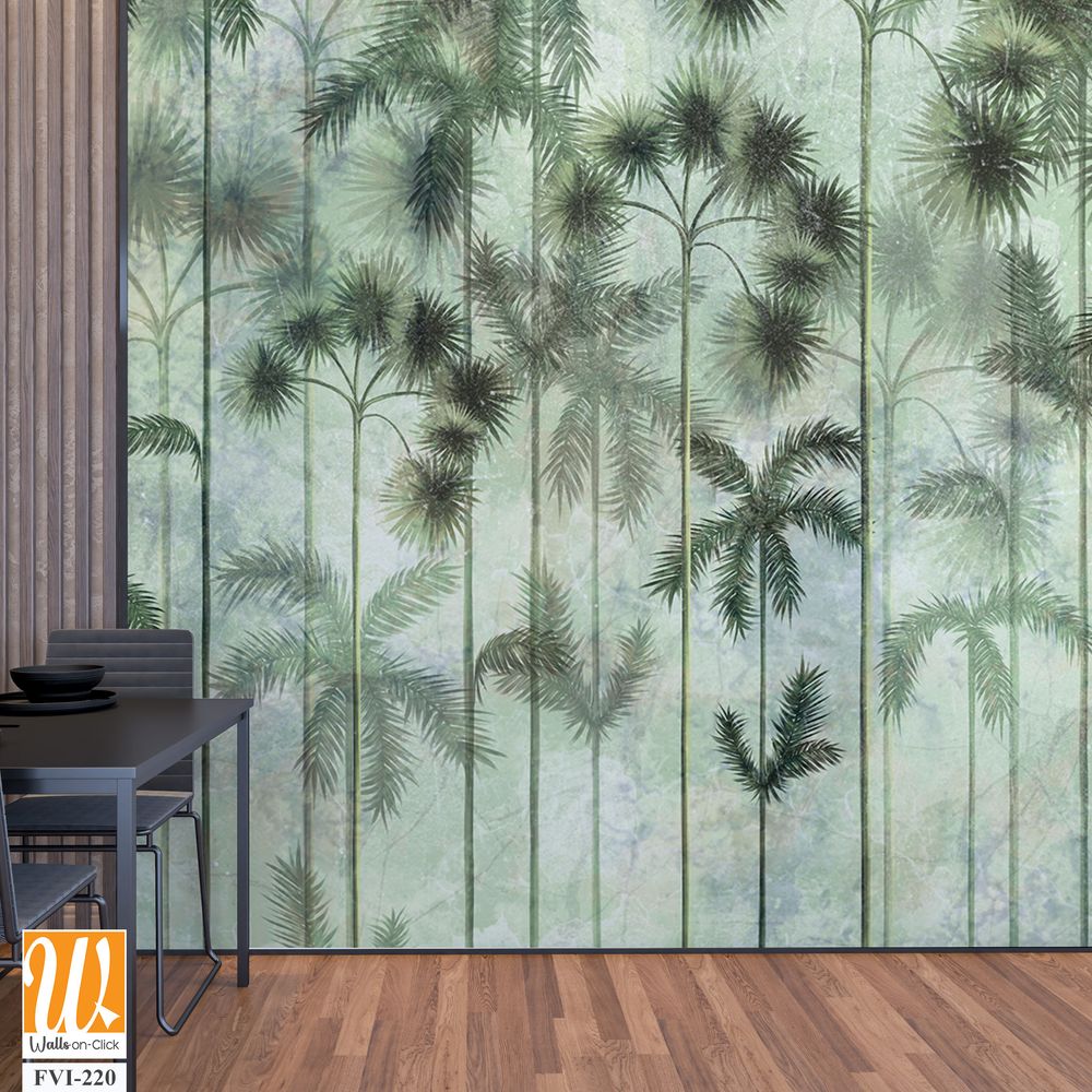 Tall tropical trees in the interior of any room, wall mural painted art [WP-FVI-220]