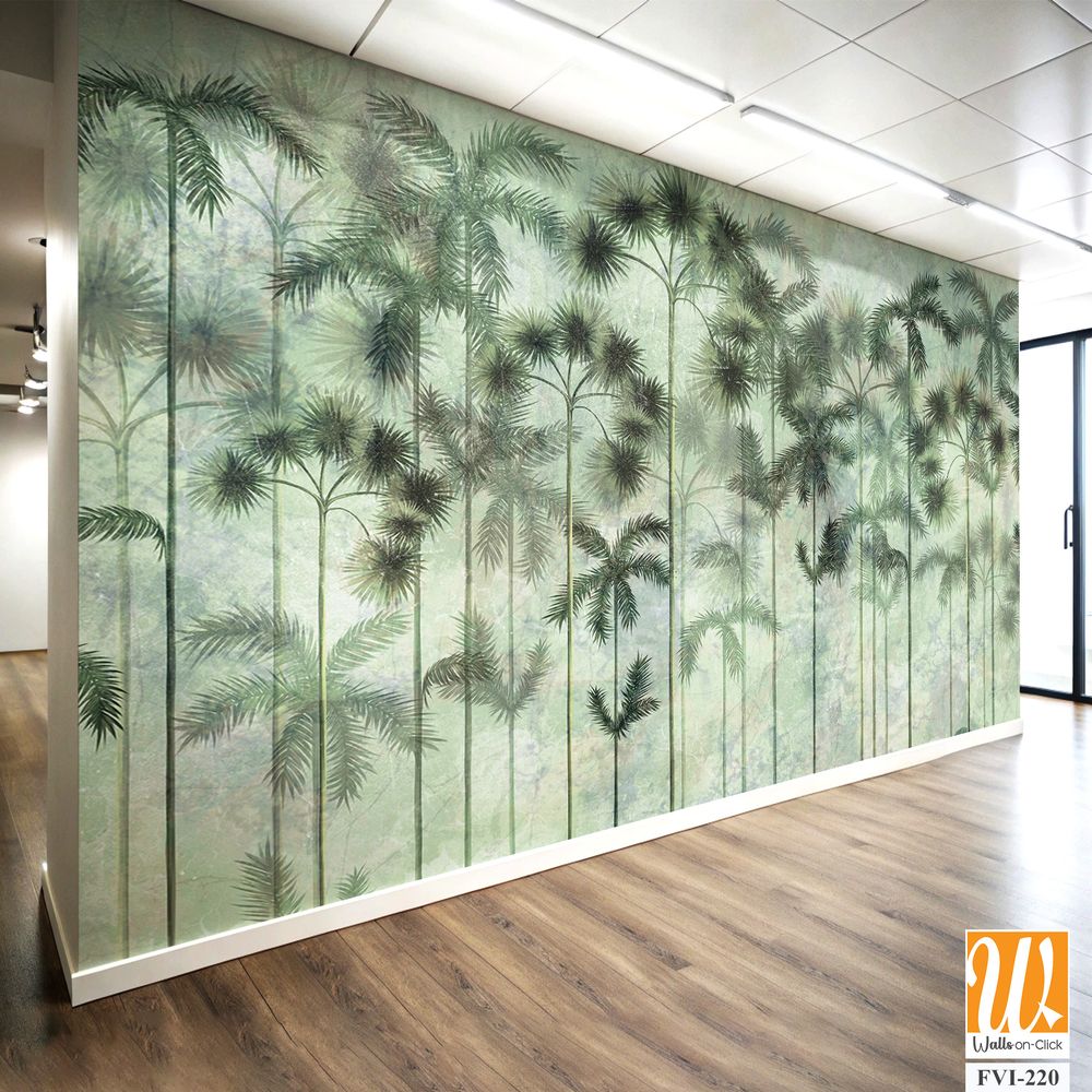 Tall tropical trees in the interior of any room, wall mural painted art [WP-FVI-220]