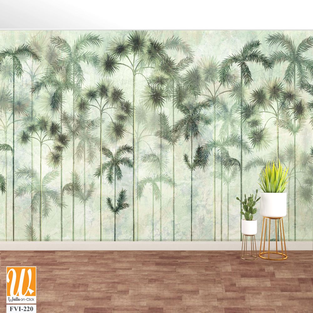 Tall tropical trees in the interior of any room, wall mural painted art [WP-FVI-220]