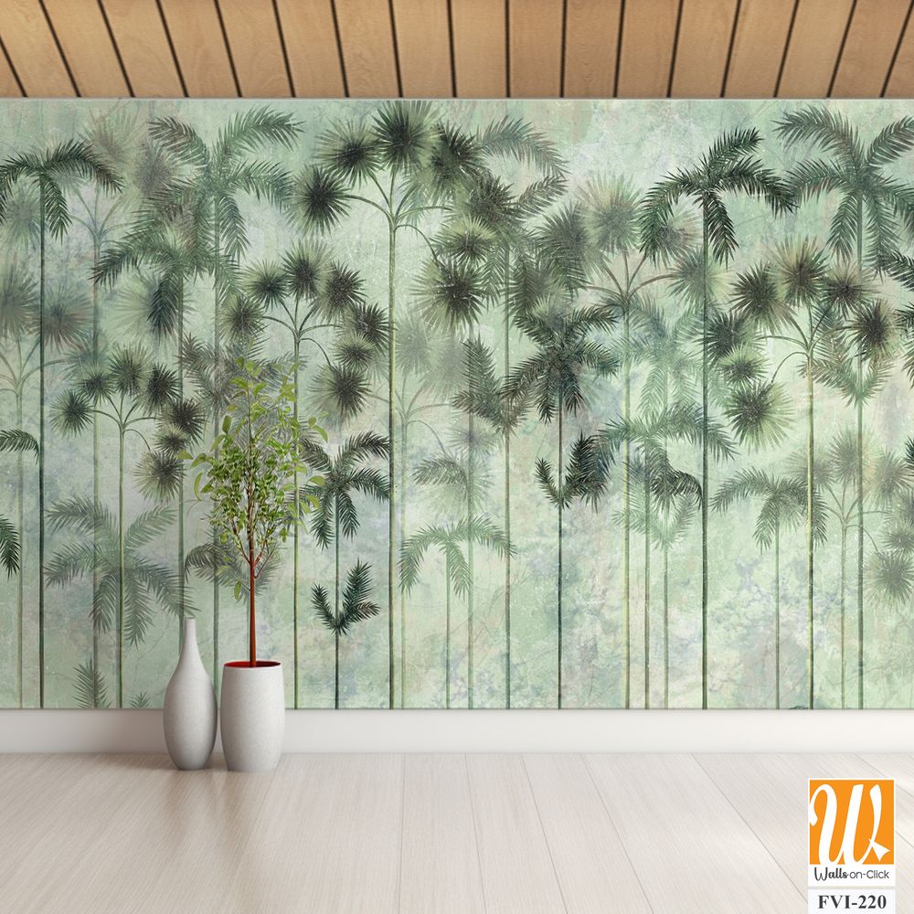 Tall tropical trees in the interior of any room, wall mural painted art [WP-FVI-220]