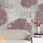 Graphic art poppies, drawing with poppies, photo wallpaper in the room, drawing in the interior of the house, flowers on a textured background with lazy elements, so the drawing can be used on covers, [WP-FVI-224]