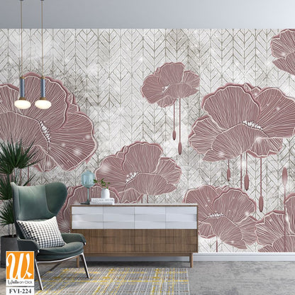 Graphic art poppies, drawing with poppies, photo wallpaper in the room, drawing in the interior of the house, flowers on a textured background with lazy elements, so the drawing can be used on covers, [WP-FVI-224]
