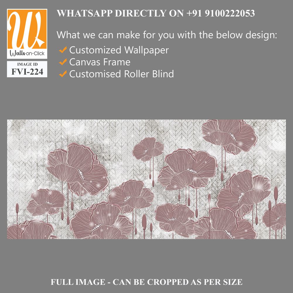 Graphic art poppies, drawing with poppies, photo wallpaper in the room, drawing in the interior of the house, flowers on a textured background with lazy elements, so the drawing can be used on covers, [WP-FVI-224]