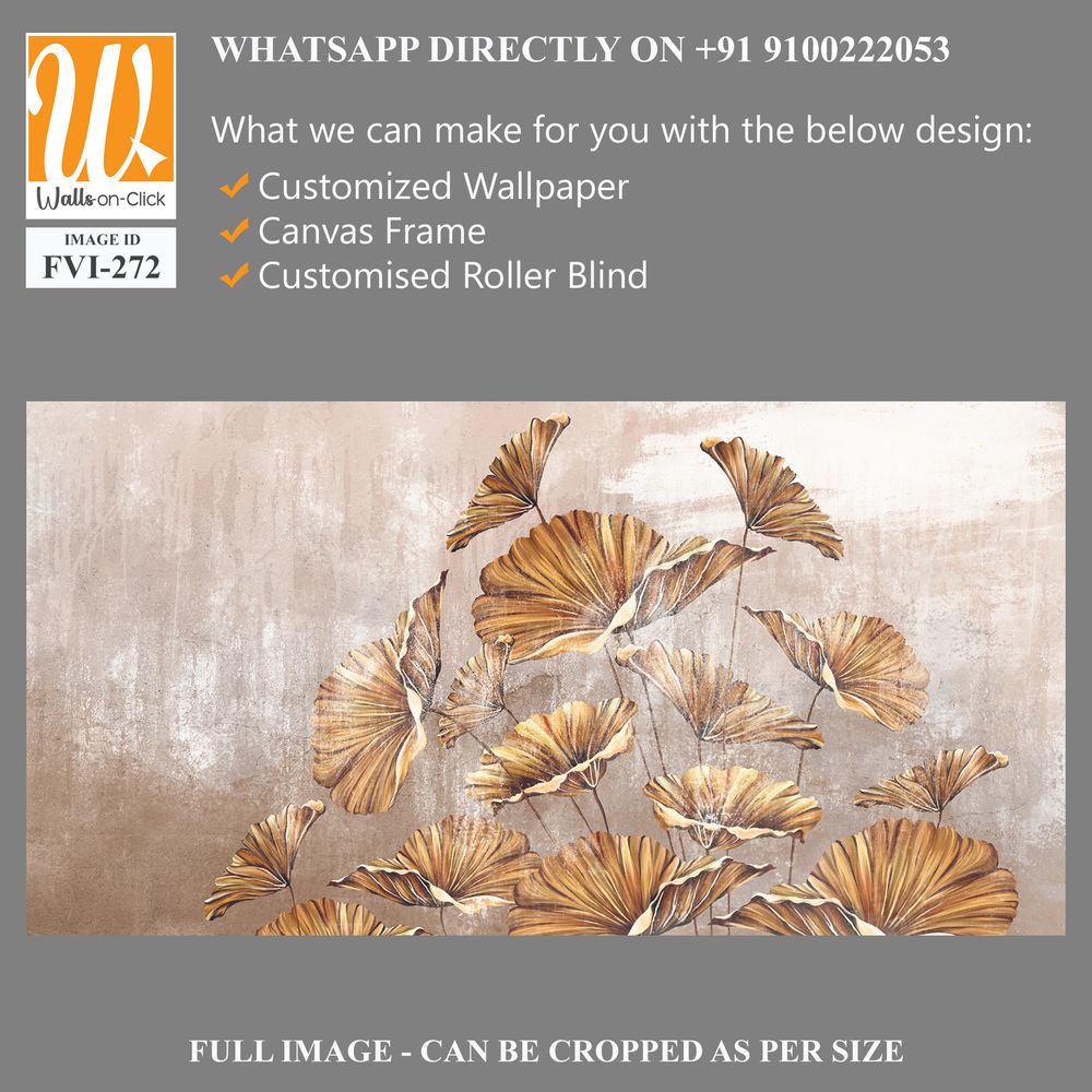 Art painted golden leaves in pastel technique on a texture wall, photo wallpaper in the interior [WP-FVI-272]