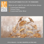 Art painted golden leaves in pastel technique on a texture wall, photo wallpaper in the interior [WP-FVI-272]